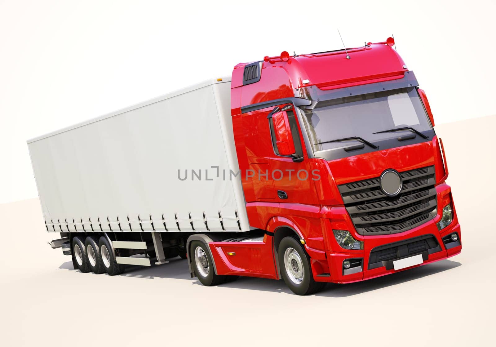 A modern semi-trailer truck on light background