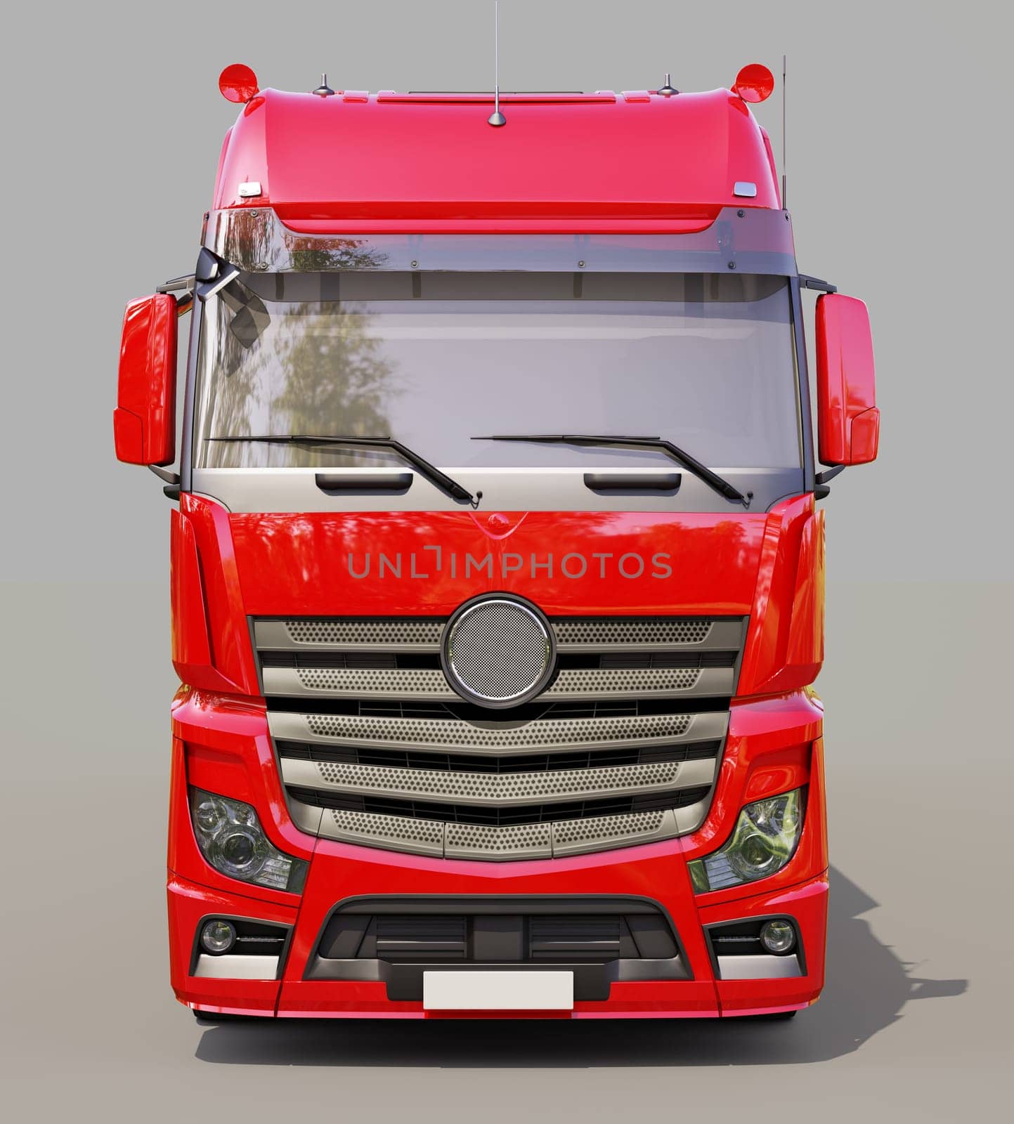 A modern semi-trailer truck on gray background