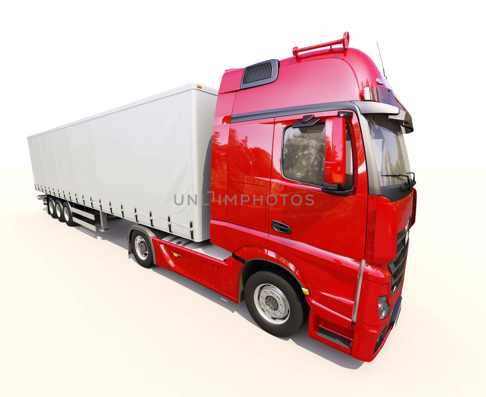 A modern semi-trailer truck on light background