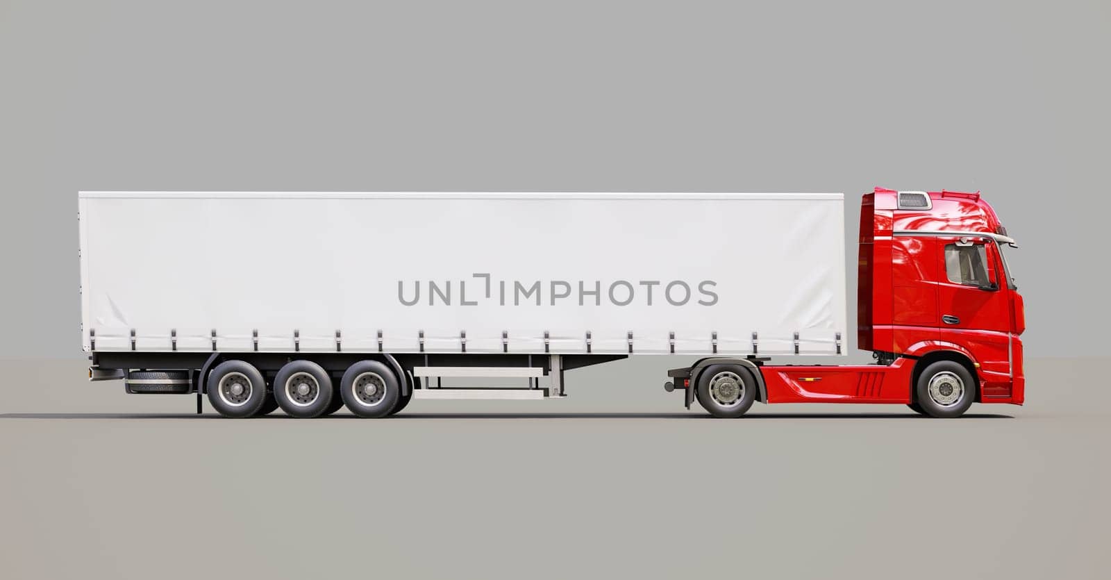 A modern semi-trailer truck on gray background