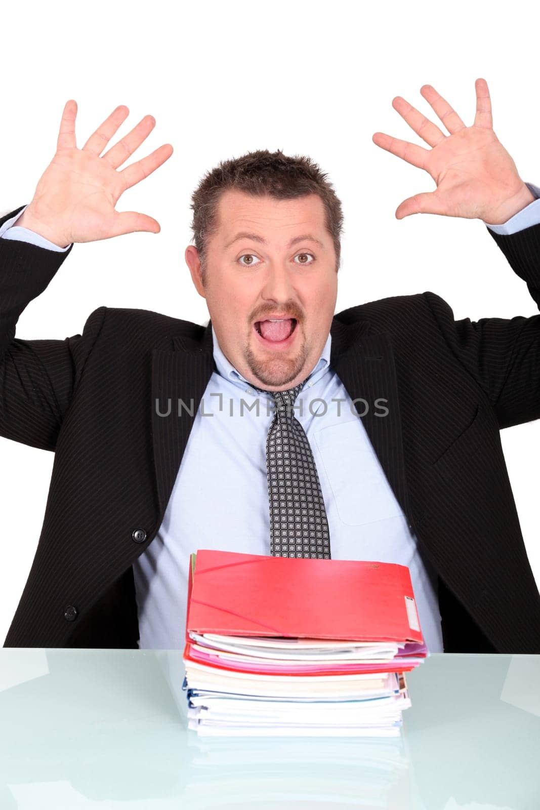Exceeded man  with hands up