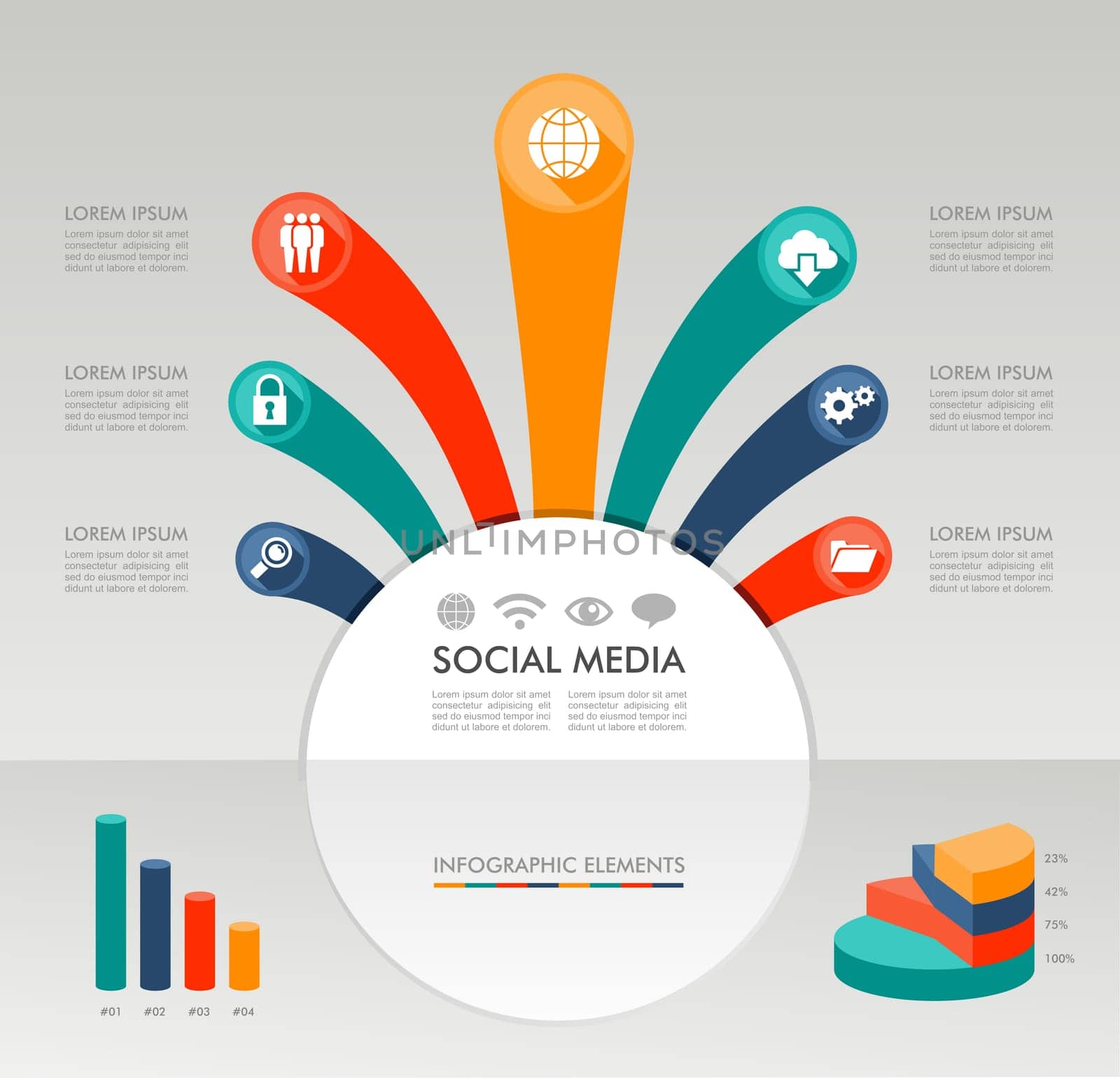 Social media networks infographic diagram with information graphics elements set. Vector file in layers for easy editing.