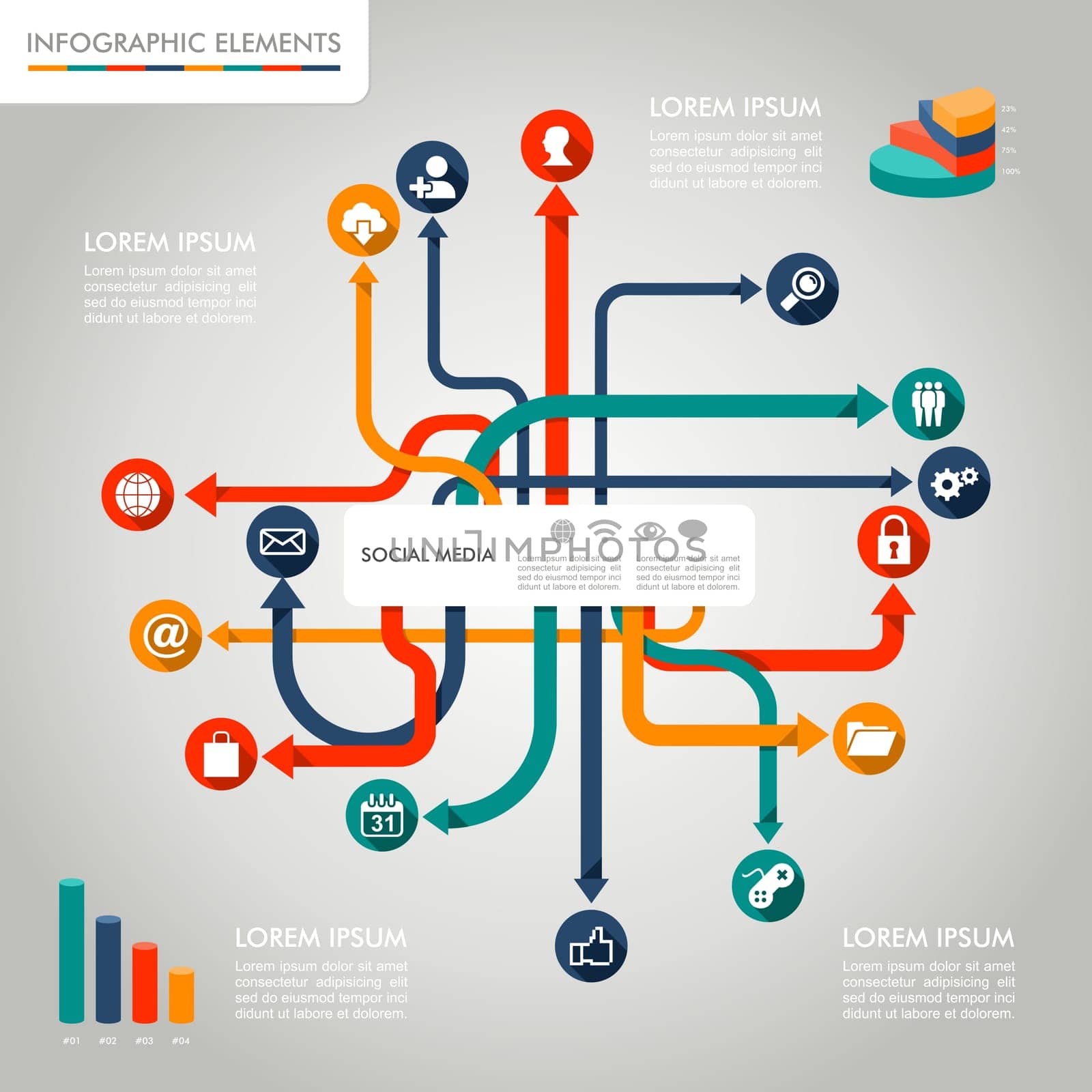 Social media networks infographic diagram with information graphics elements set. Vector file in layers for easy editing.