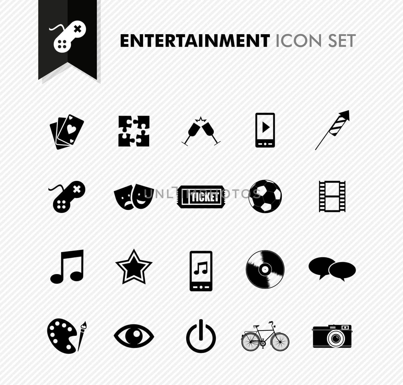 Modern entertainment leisure and fun icon set. Vector file in layers for easy editing.