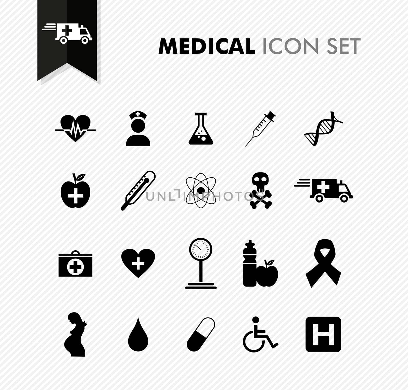 Modern medical health, disease wellness icon set. Vector file in layers for easy editing.