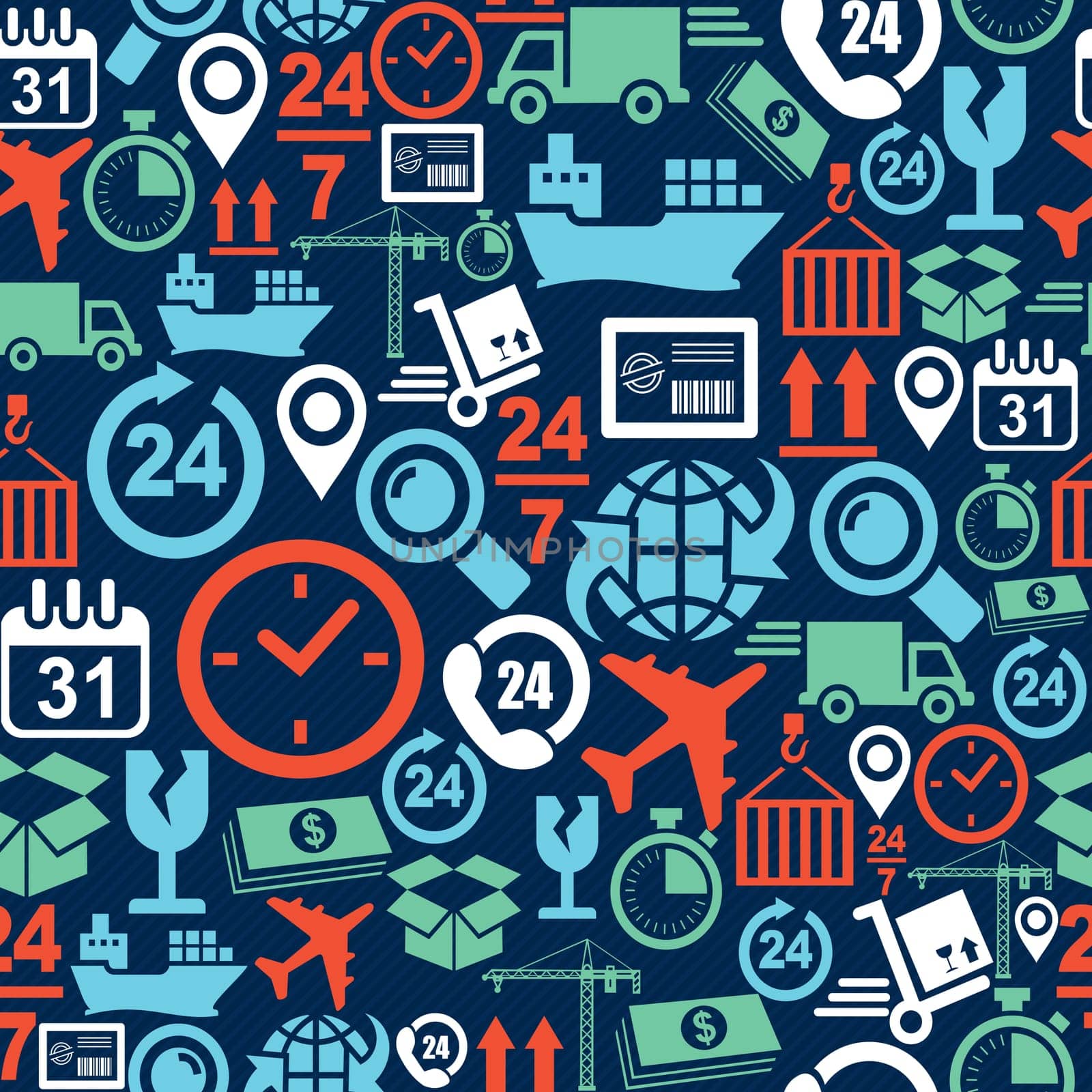 Shipping logistics concept icons, seamless pattern background. Vector layered for easy editing.