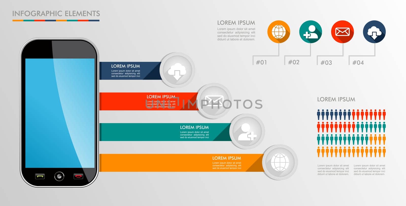 Infographic smart phone design icons text and values concept background illustration. Vector file layered for easy editing.