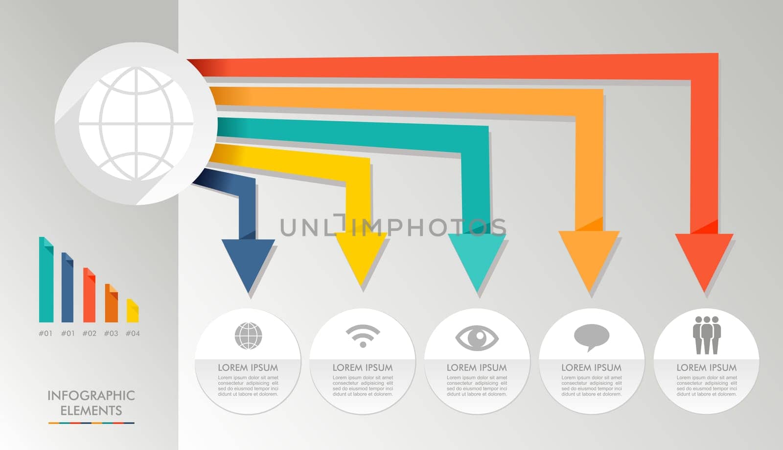 Infographic global media icons info text and values concept illustration background. Vector file layered for easy editing.