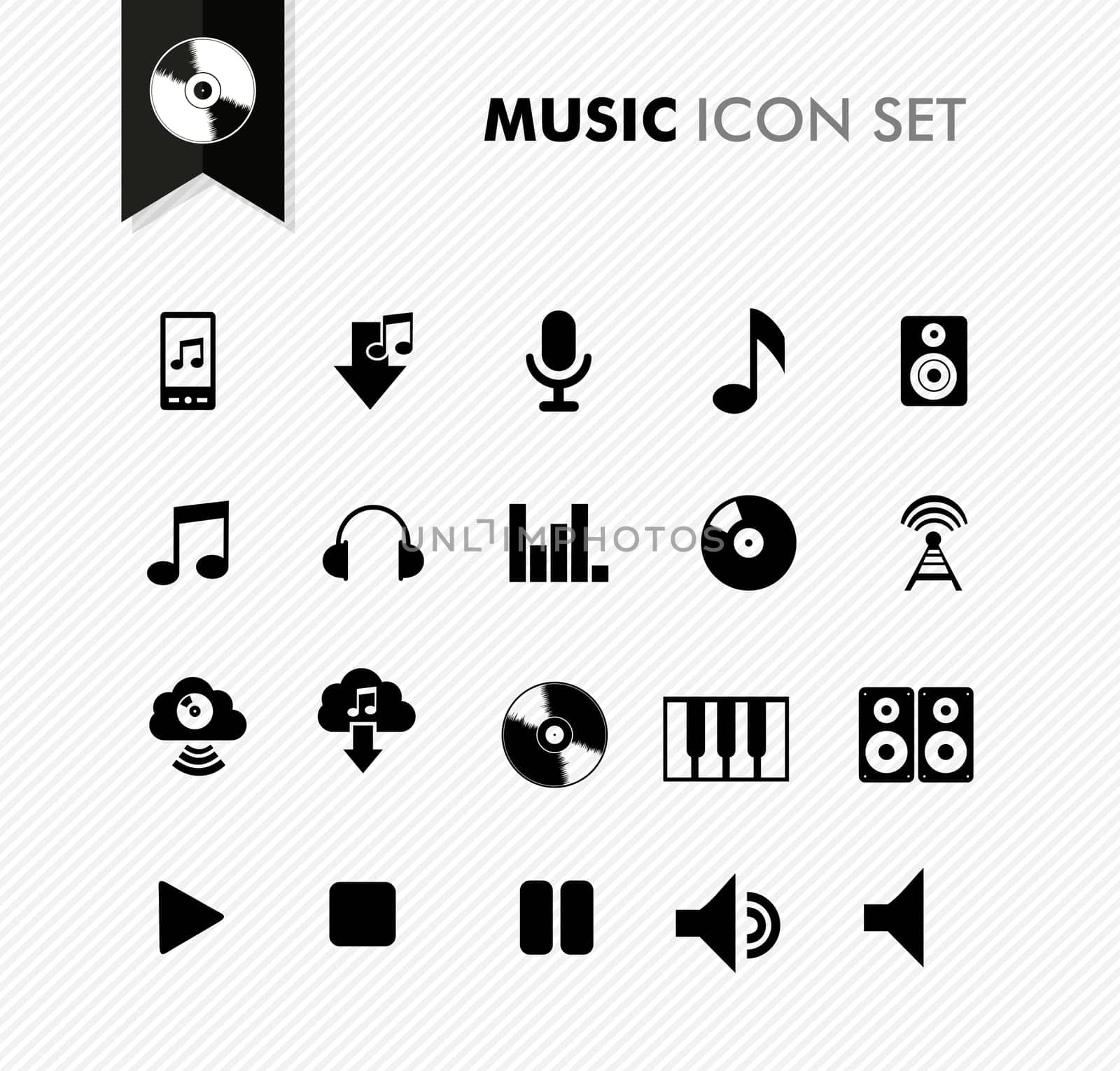 Modern music leisure and entertainment icon set. Vector file in layers for easy editing.