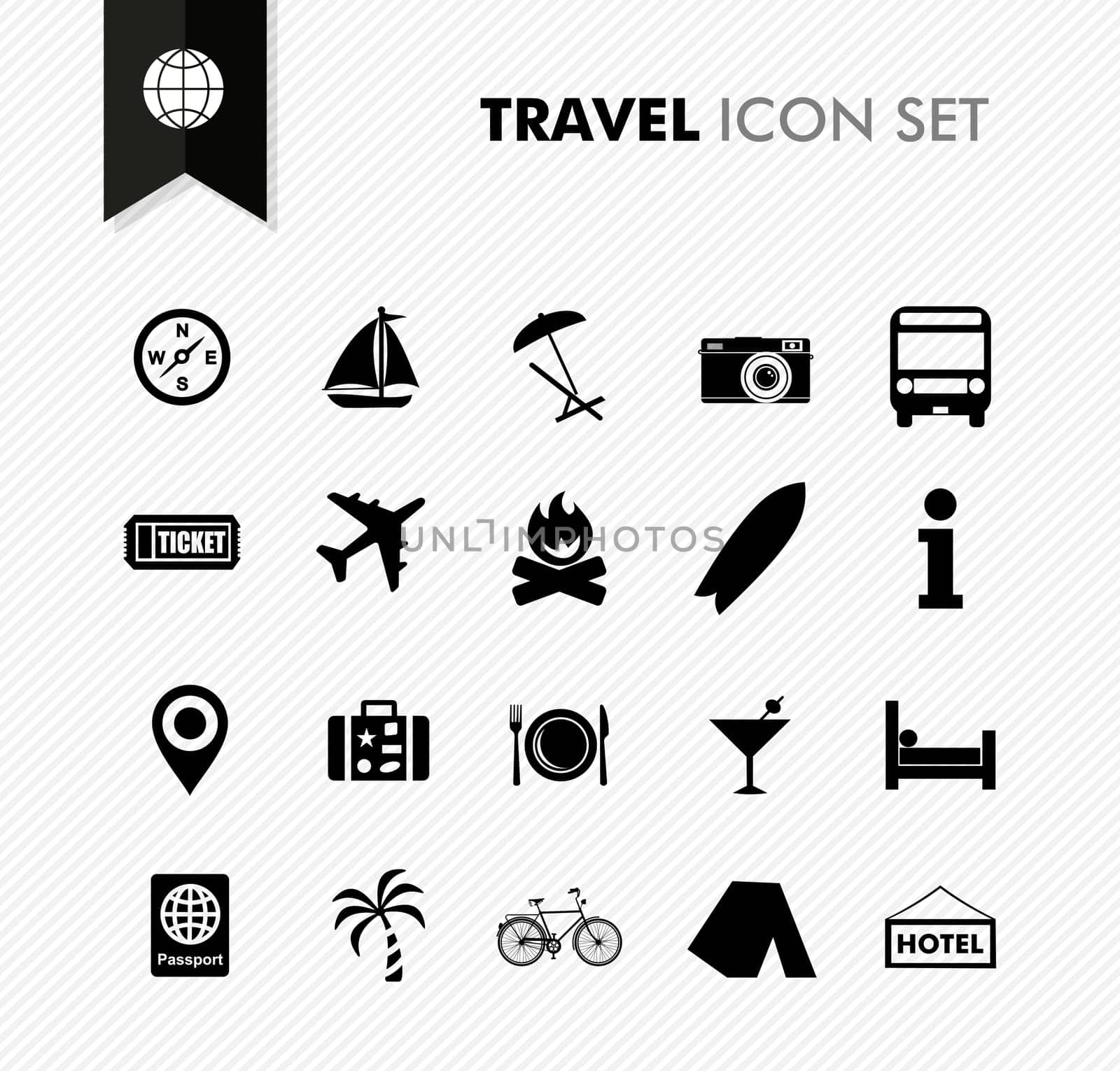 Modern travel vacations and holidays icon set. Vector file in layers for easy editing.