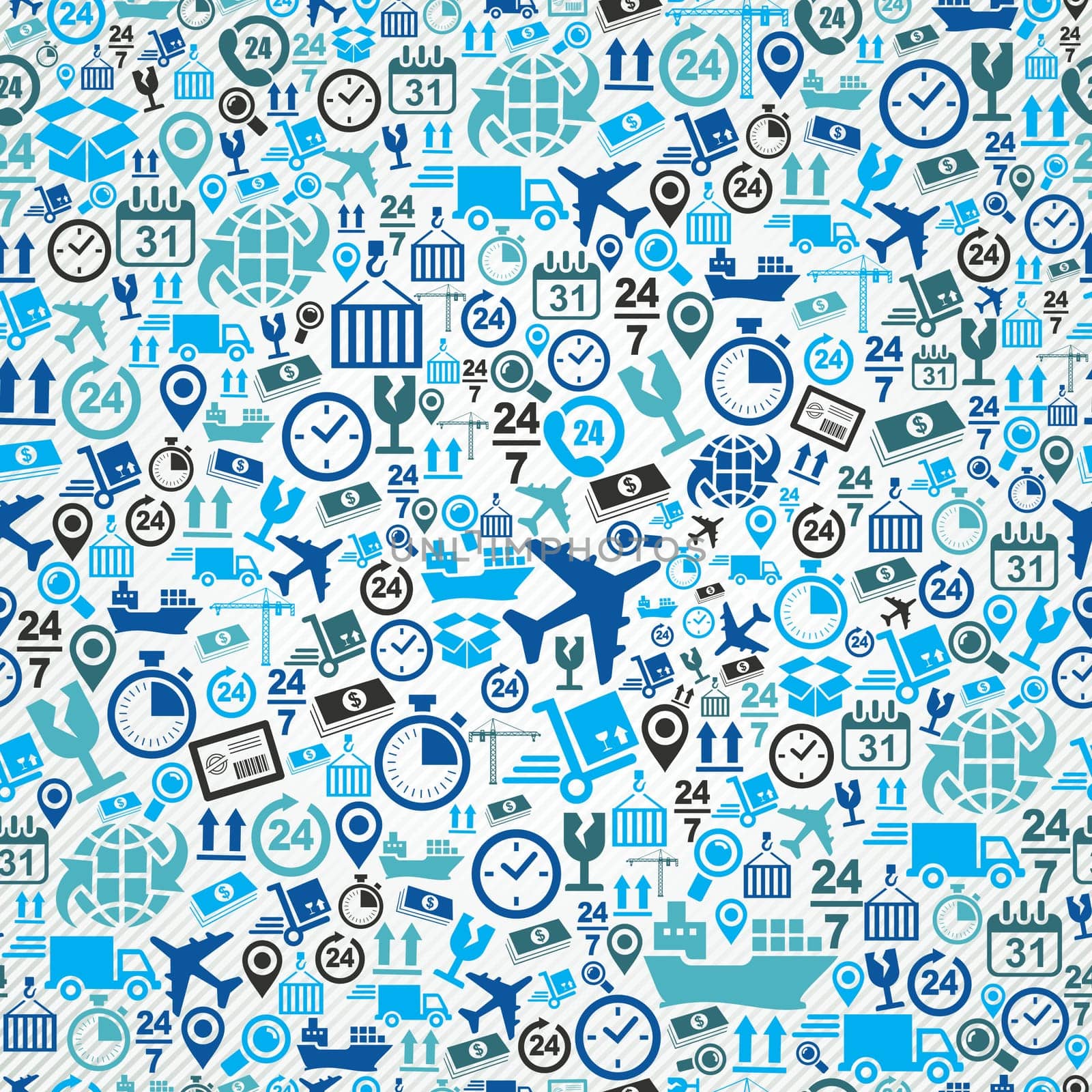 Shipping logistics concept blue icons, seamless pattern background. Vector layered for easy editing.