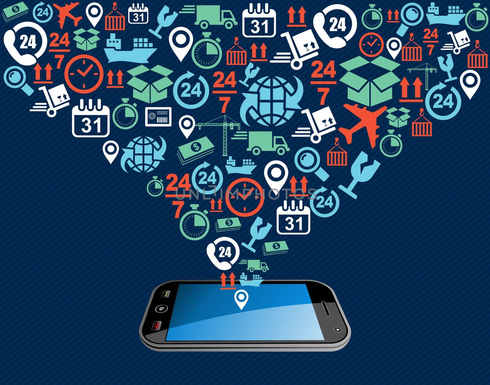 Shipping smart phone application concept icons set splash illustration. Vector file in layers for easy editing.