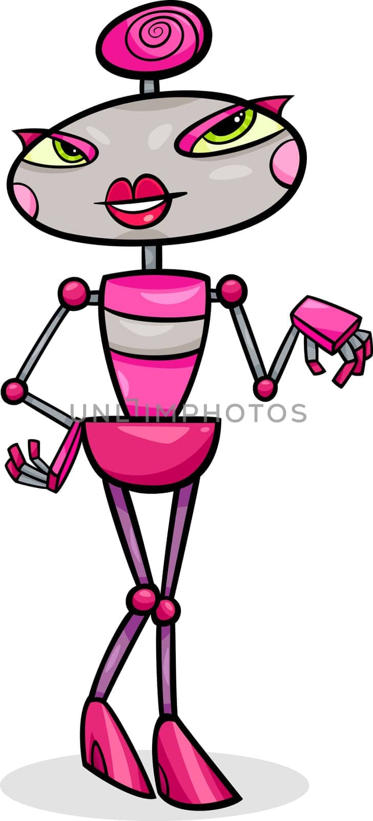 Cartoon Illustration of Cute Female Robot or Droid