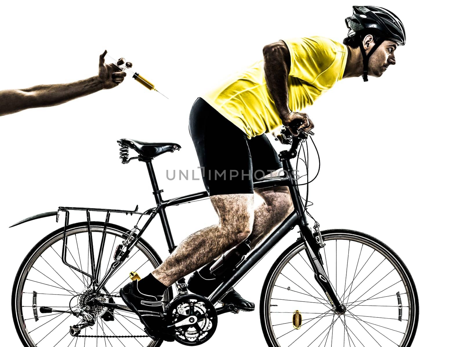 one caucasian man exercising doping sport concept    on white background