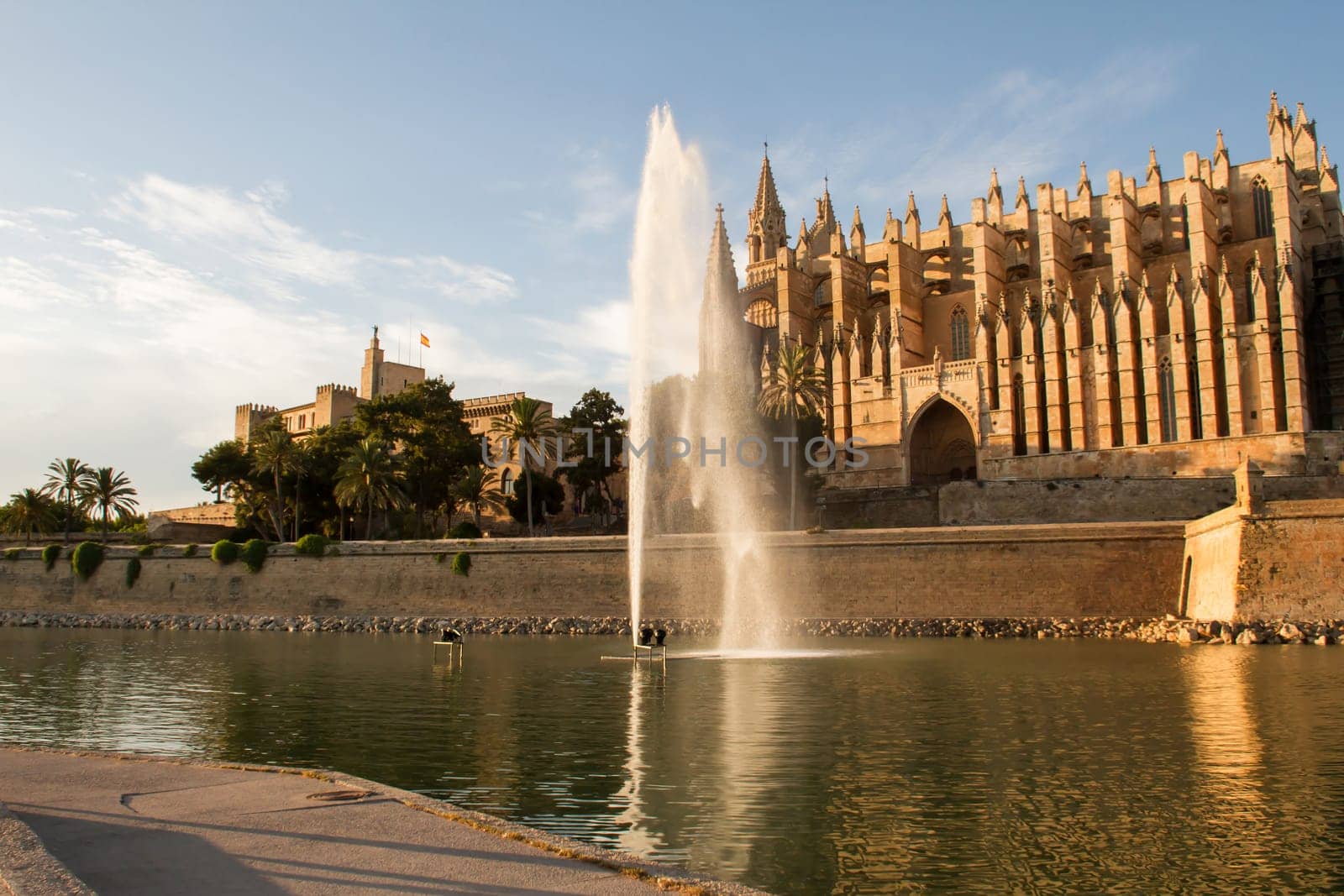Royal Palace of La Almudaina and Cathedral La Seu in Palma de Mallorca, facing Parc de la Mar..