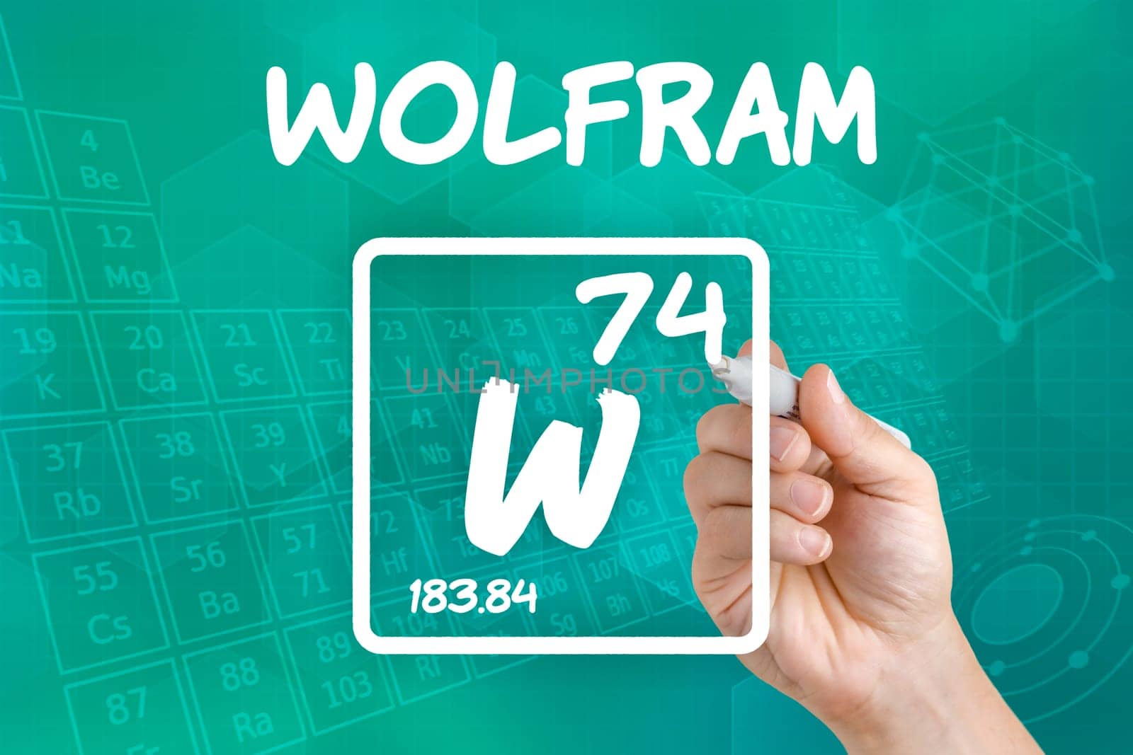 Symbol for the chemical element tungsten