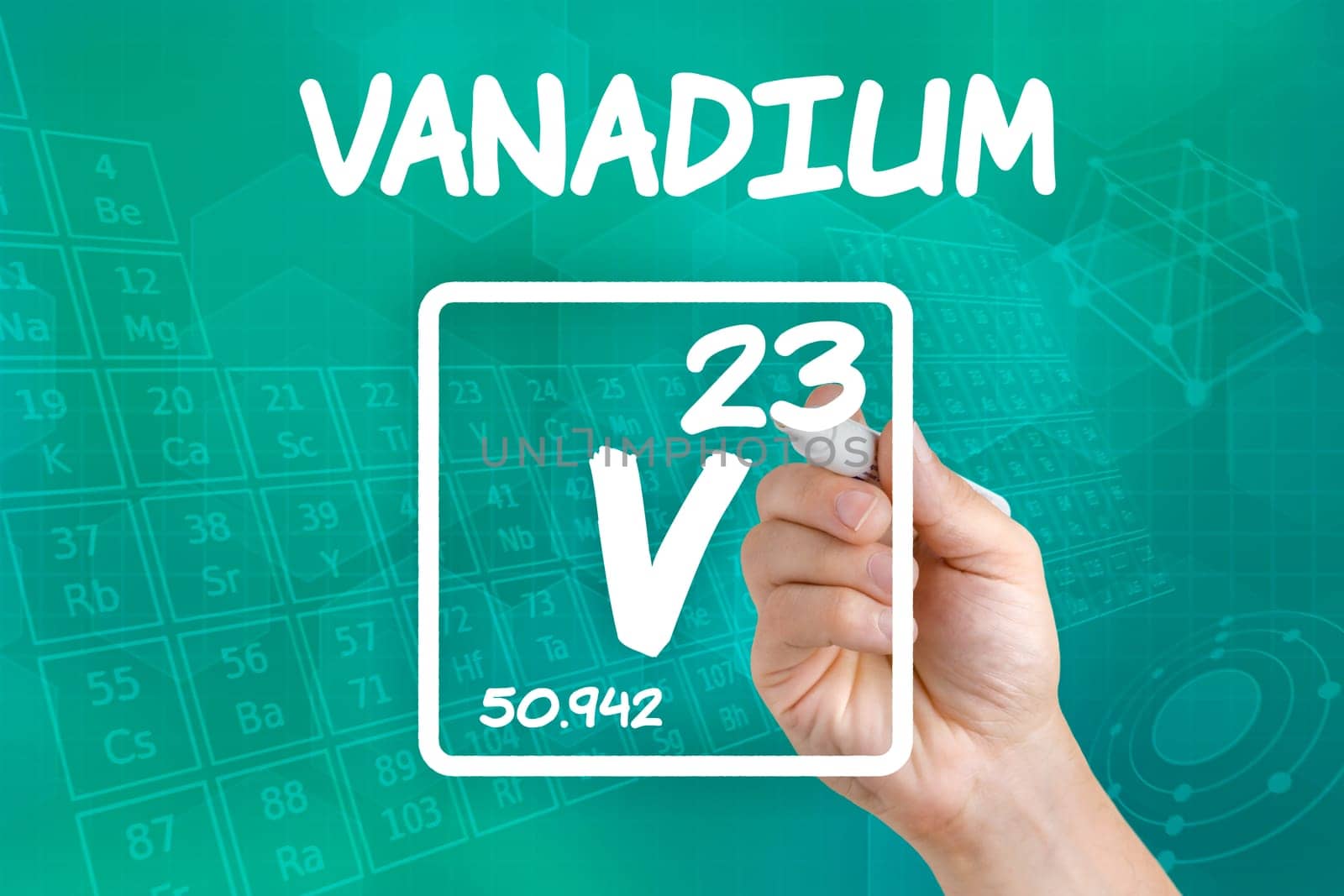 Symbol for the chemical element vanadium