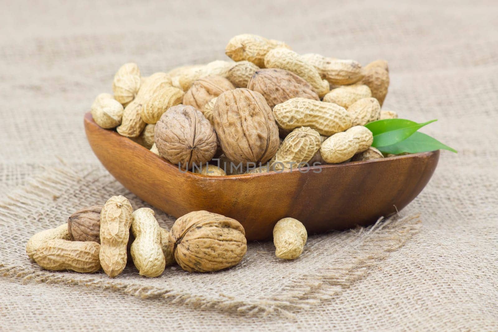walnuts and peanuts in a bowl