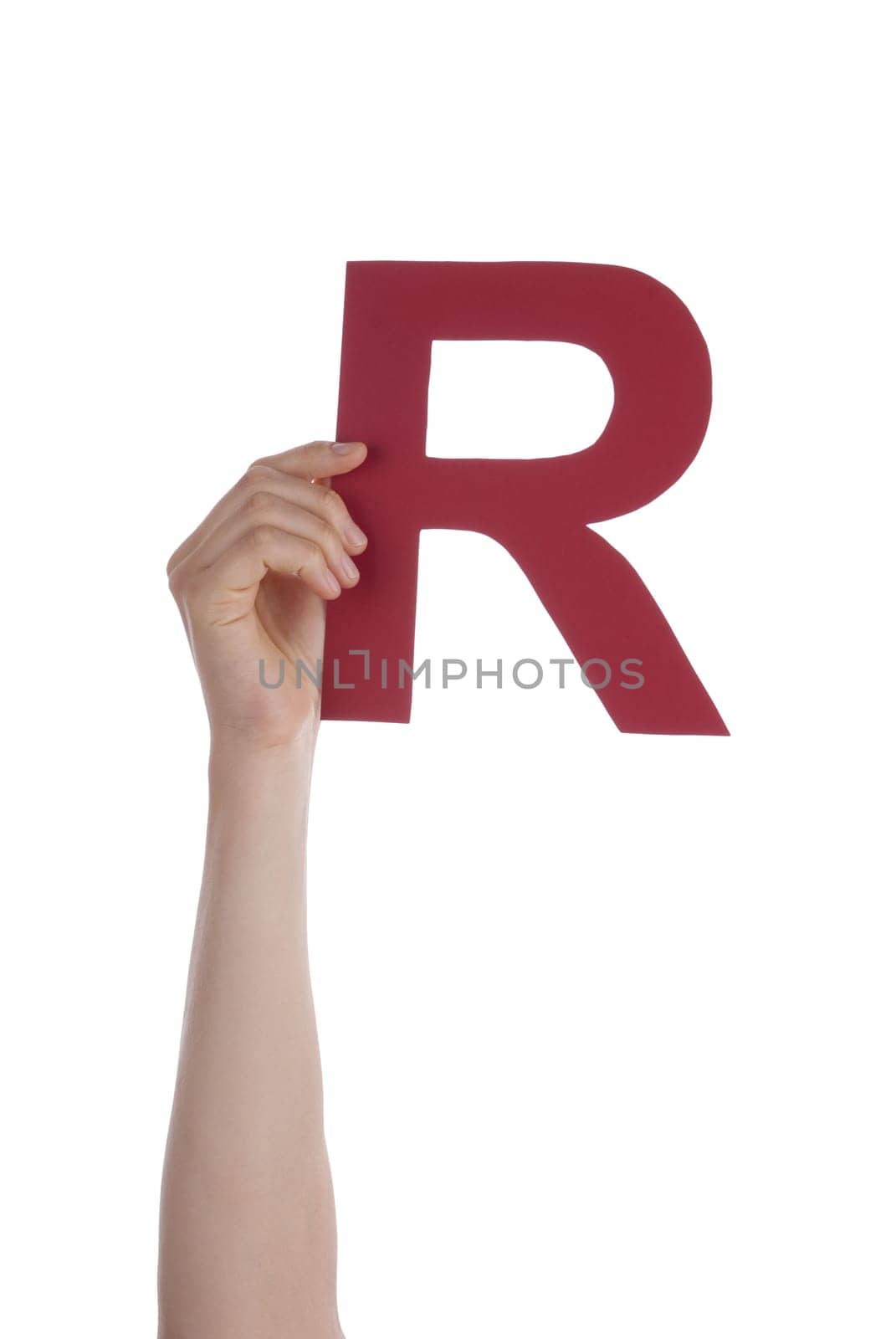 Hand Holds the Red Letter R, Isolated