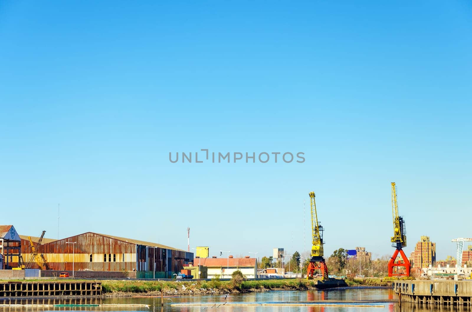 Old and no longer in use harbor in La Boca neighborhood of Buenos Aires, Argentina