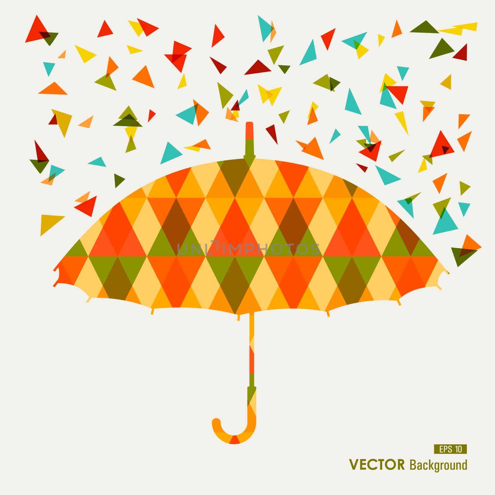 Autumn season transparent geometric triangles umbrella shape background. EPS10 file with transparency for easy editing.