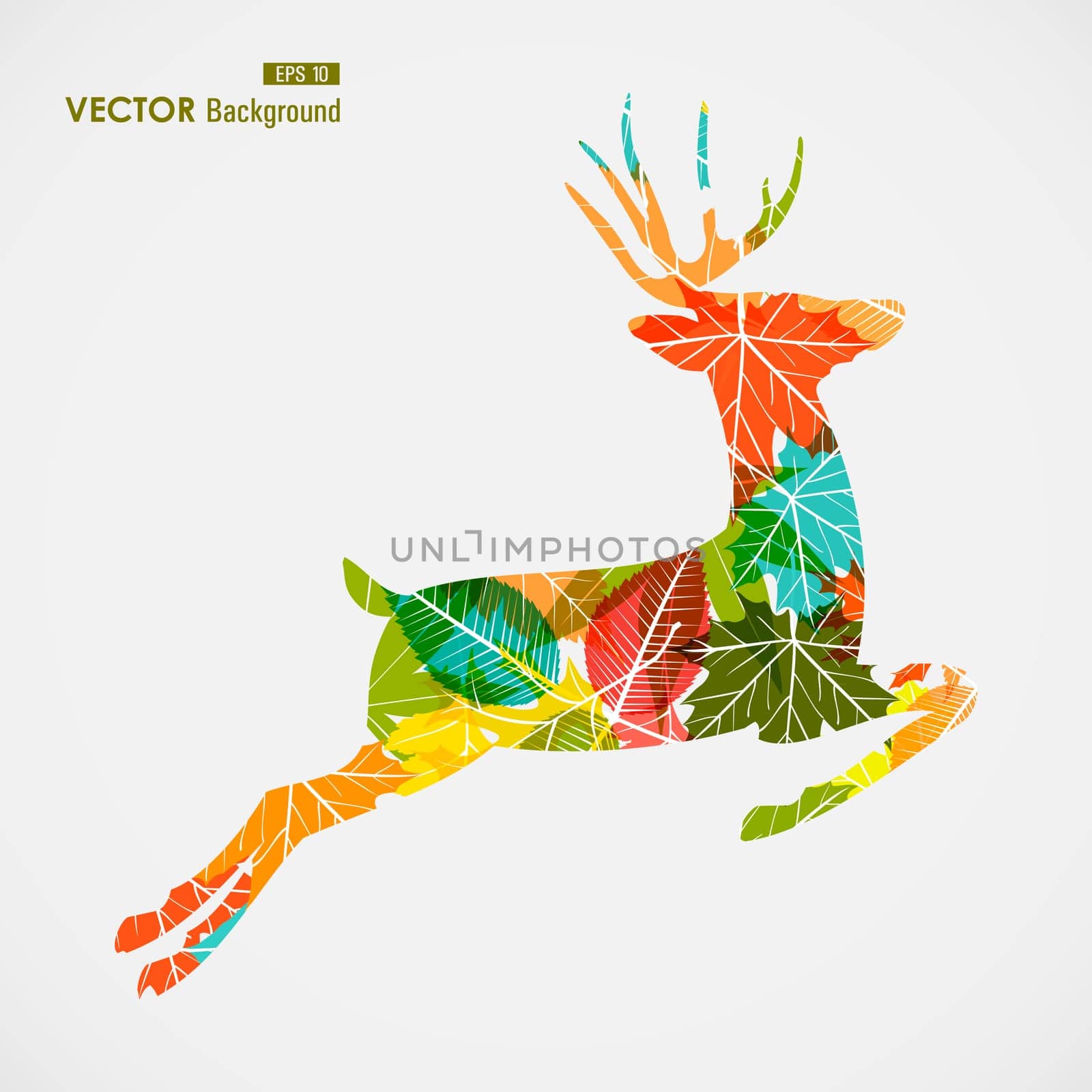 Autumn season transparent leaves reindeer shape background. EPS10 file with transparency for easy editing.