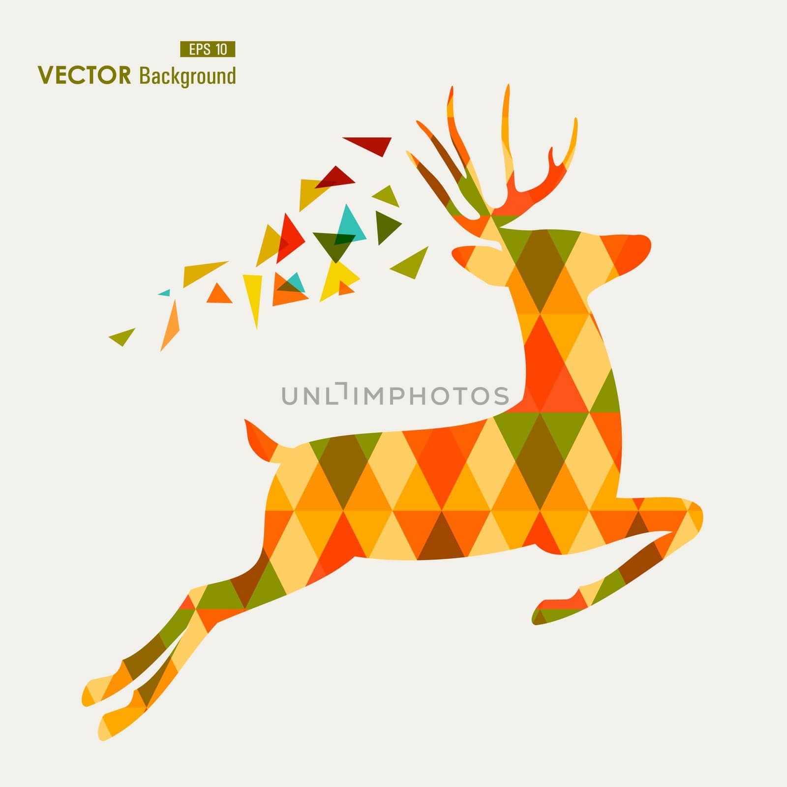 Autumn season transparent triangles reindeer shape background. EPS10 file with transparency for easy editing.