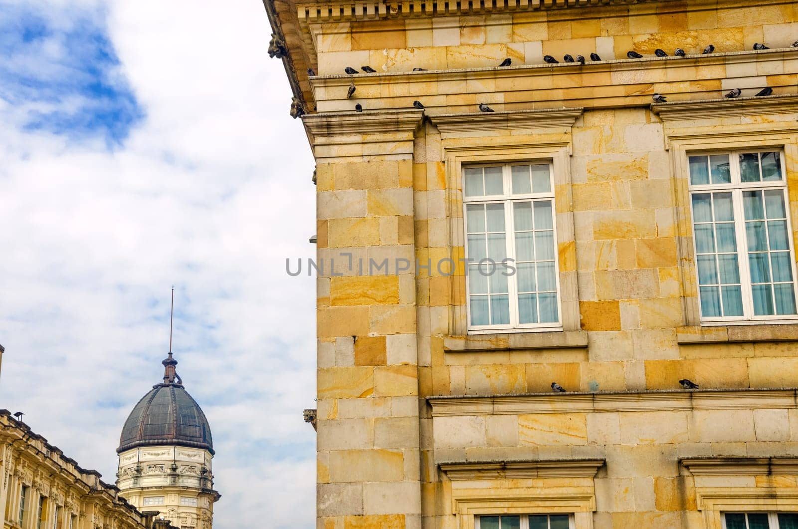 View of government buildings in the Plaza de Bolivar in Bogota, Colombia