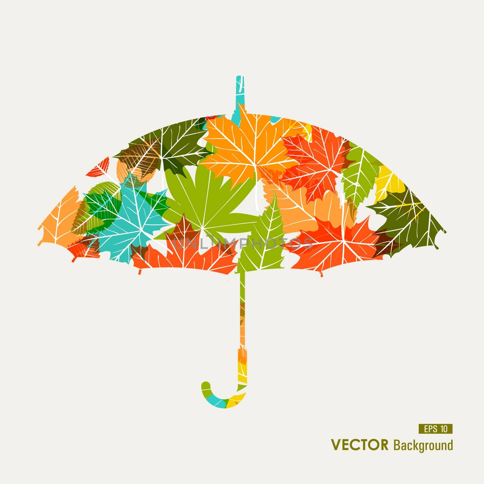 Autumn season transparent leaves umbrella shape background. EPS10 file with transparency for easy editing.