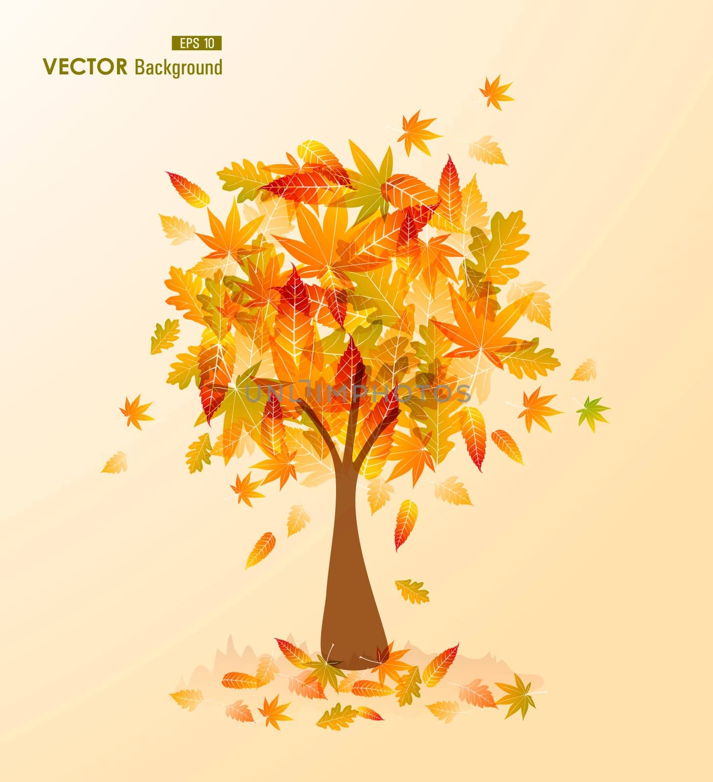 Cute autumn season transparent leaves tree background. EPS10 vector file with transparency for easy editing