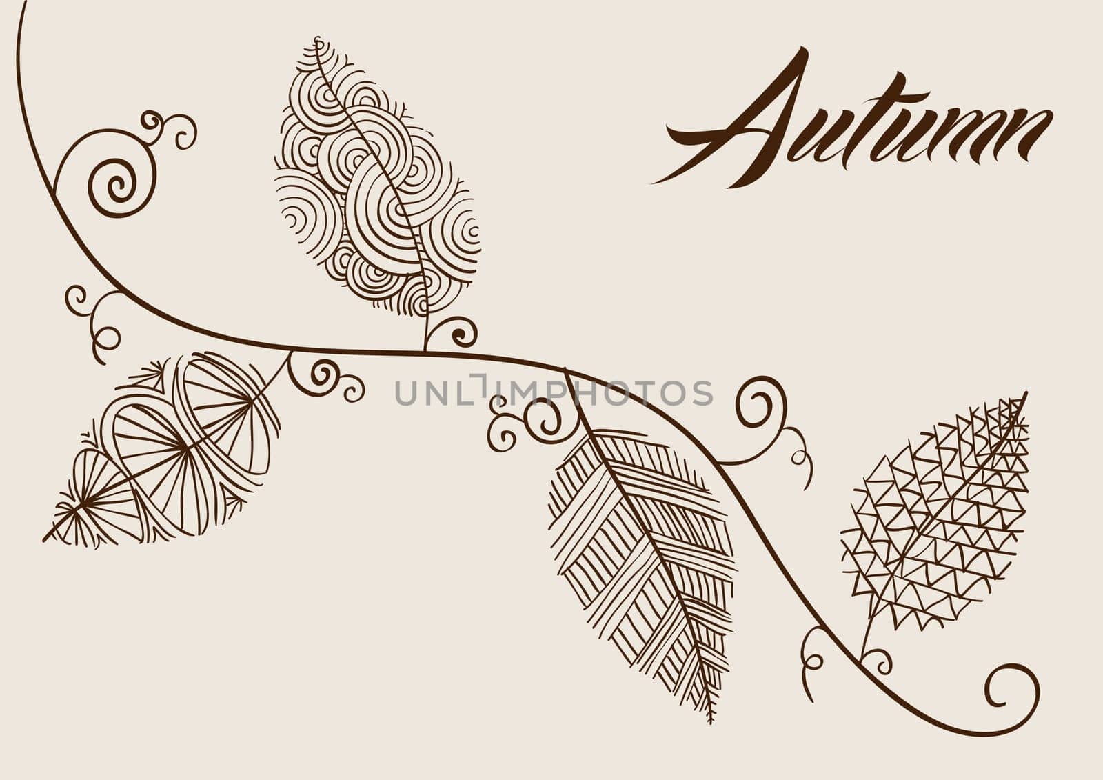 Vintage fall season composition. Hand drawn curl tree branches and leaves background. EPS10 Vector file in layers for easy editing.