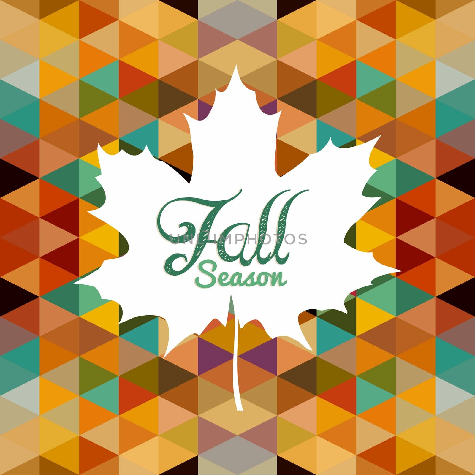 Vintage fall season composition. Leaf shape with text and abstract colorful geometric background. EPS10 Vector file in layers for easy editing.
