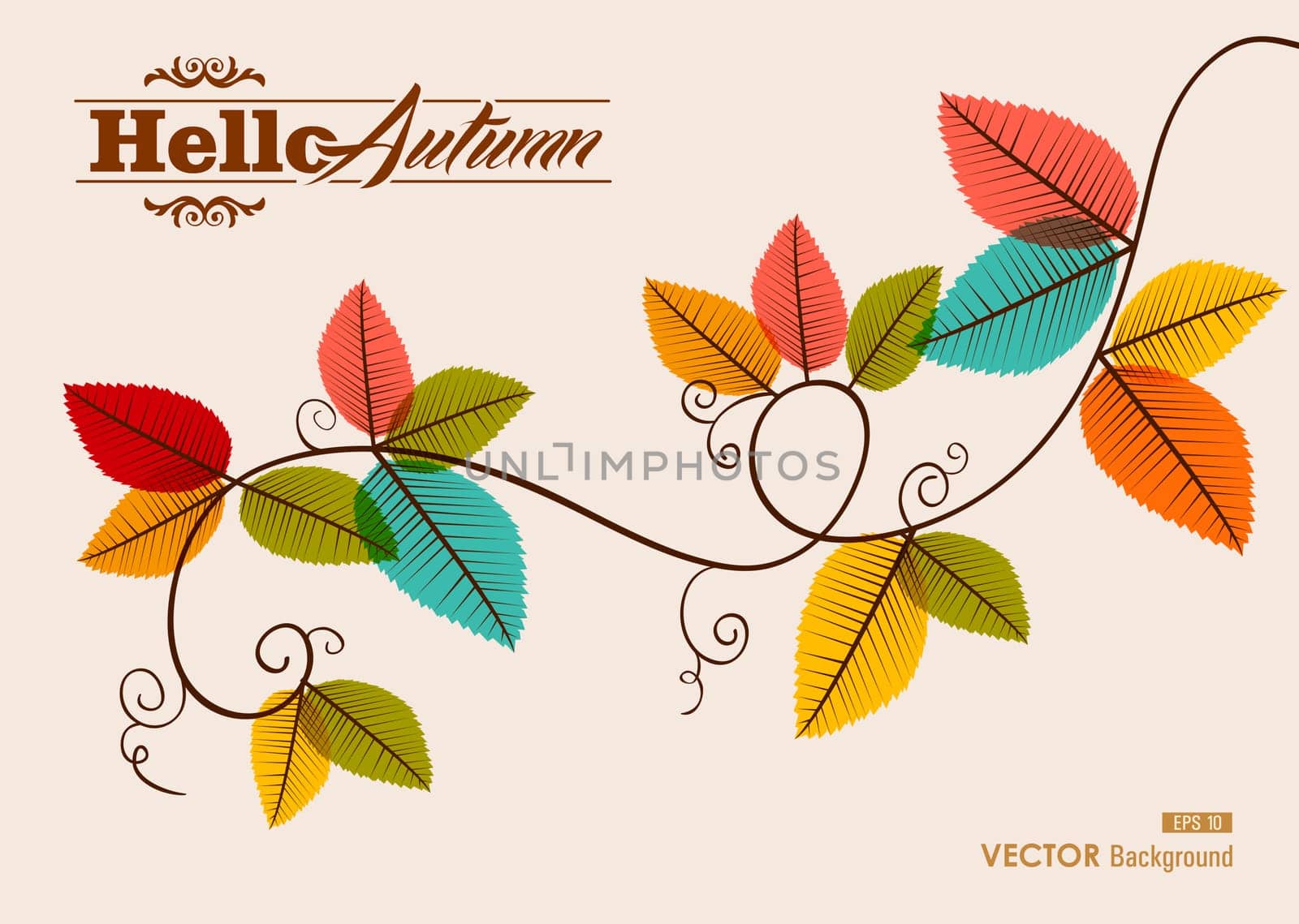 Hello autumn text tree branches with transparent leaves backgroundEPS10 vector file with transparency for easy editing.