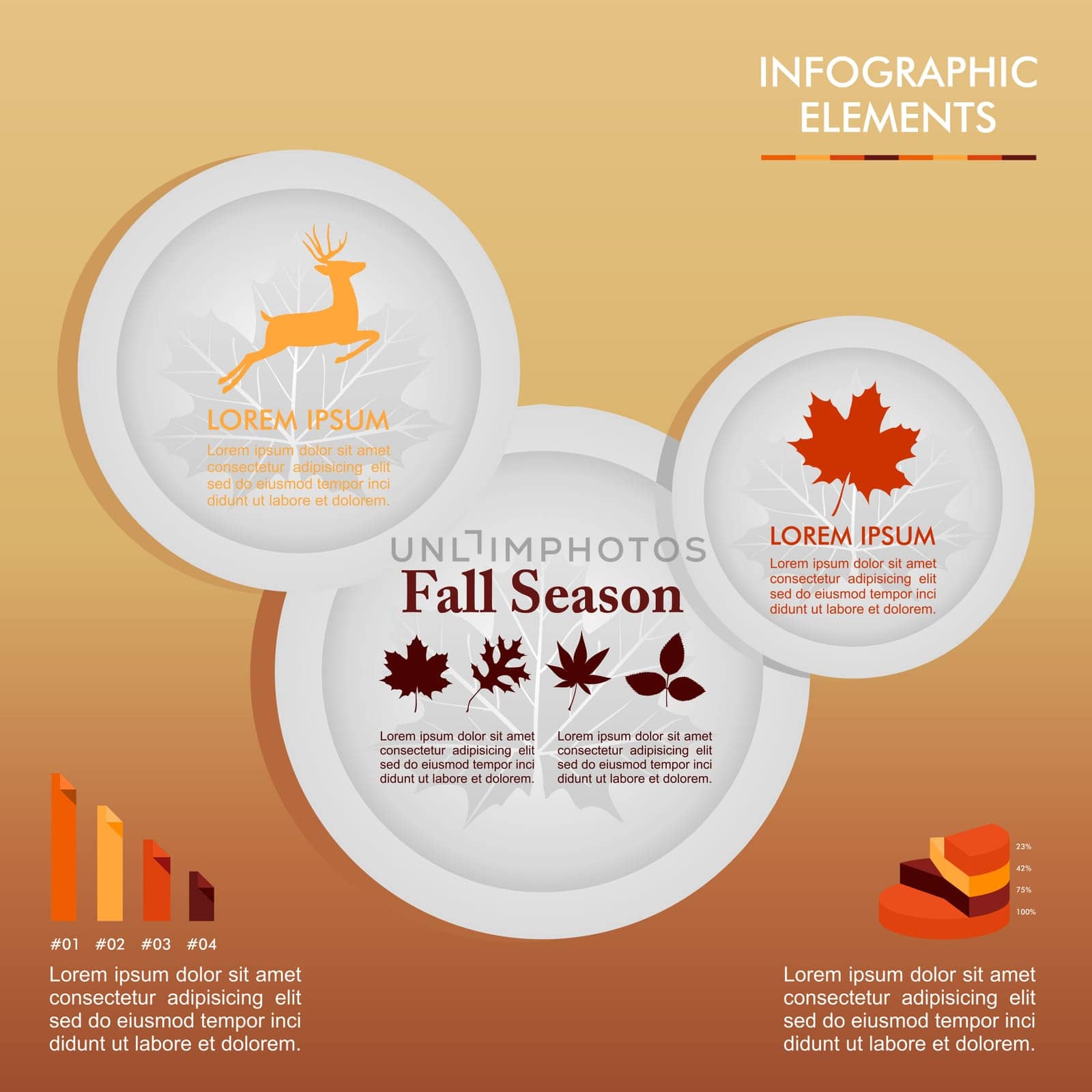 Fall season infographics illustration template. Autumn Concept plates with information graphics elements about weather and seasonal related issues. EPS10 Vector file in layers for easy editing.