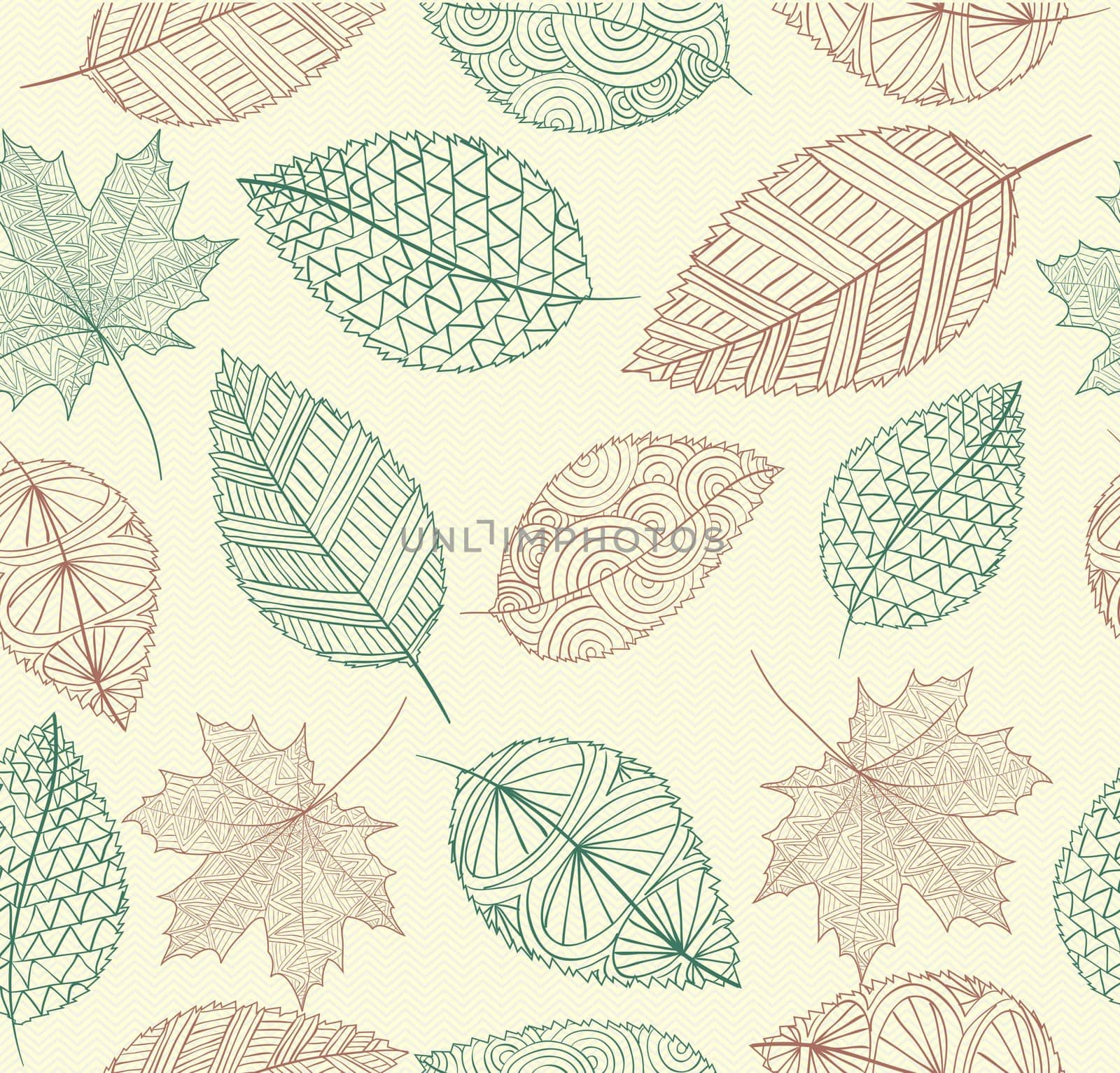 Hand drawn tree leaves seamless pattern background. Autumn season concept. EPS10 vector file with transparency for easy editing.