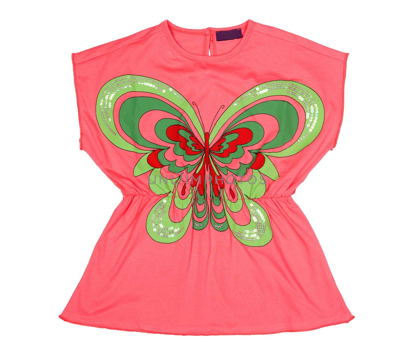 Pink tunic with applique in the form of a butterfly