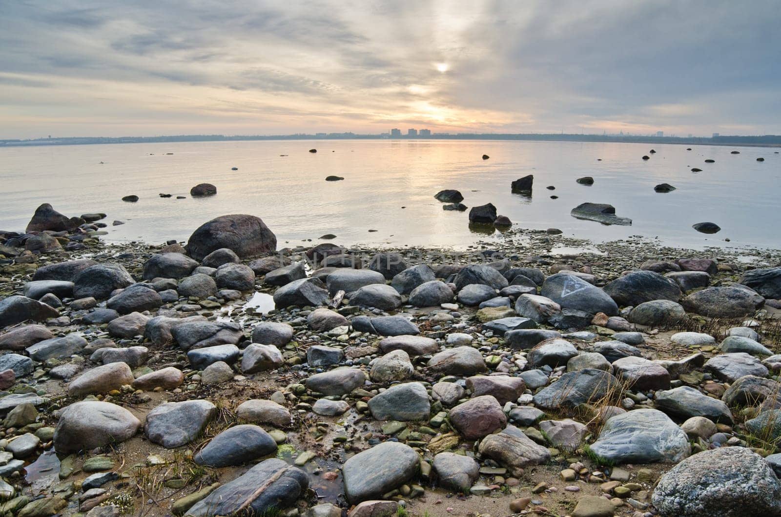 Stony coast of Baltic sea early in the morning