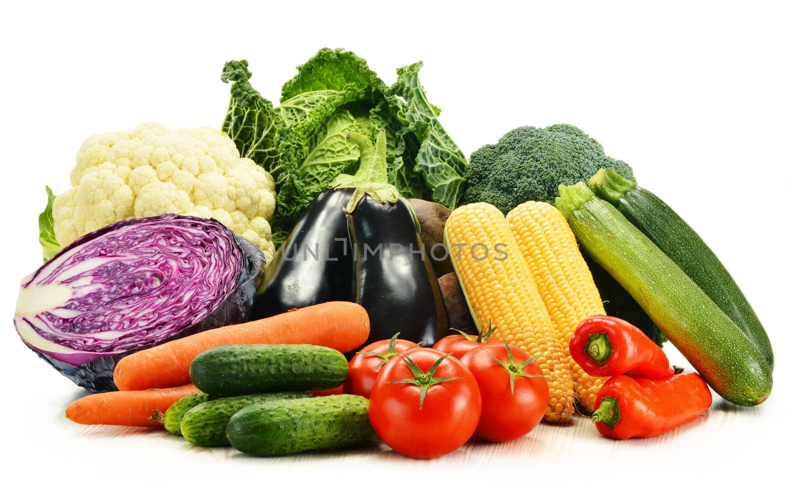 Composition with variety of fresh raw organic vegetables
