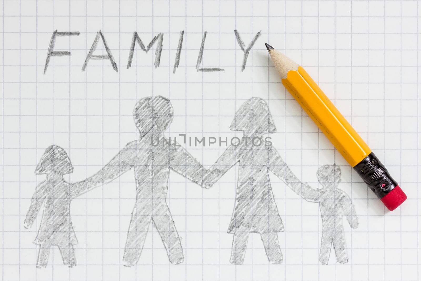 Pencil on the  drawing of happy family