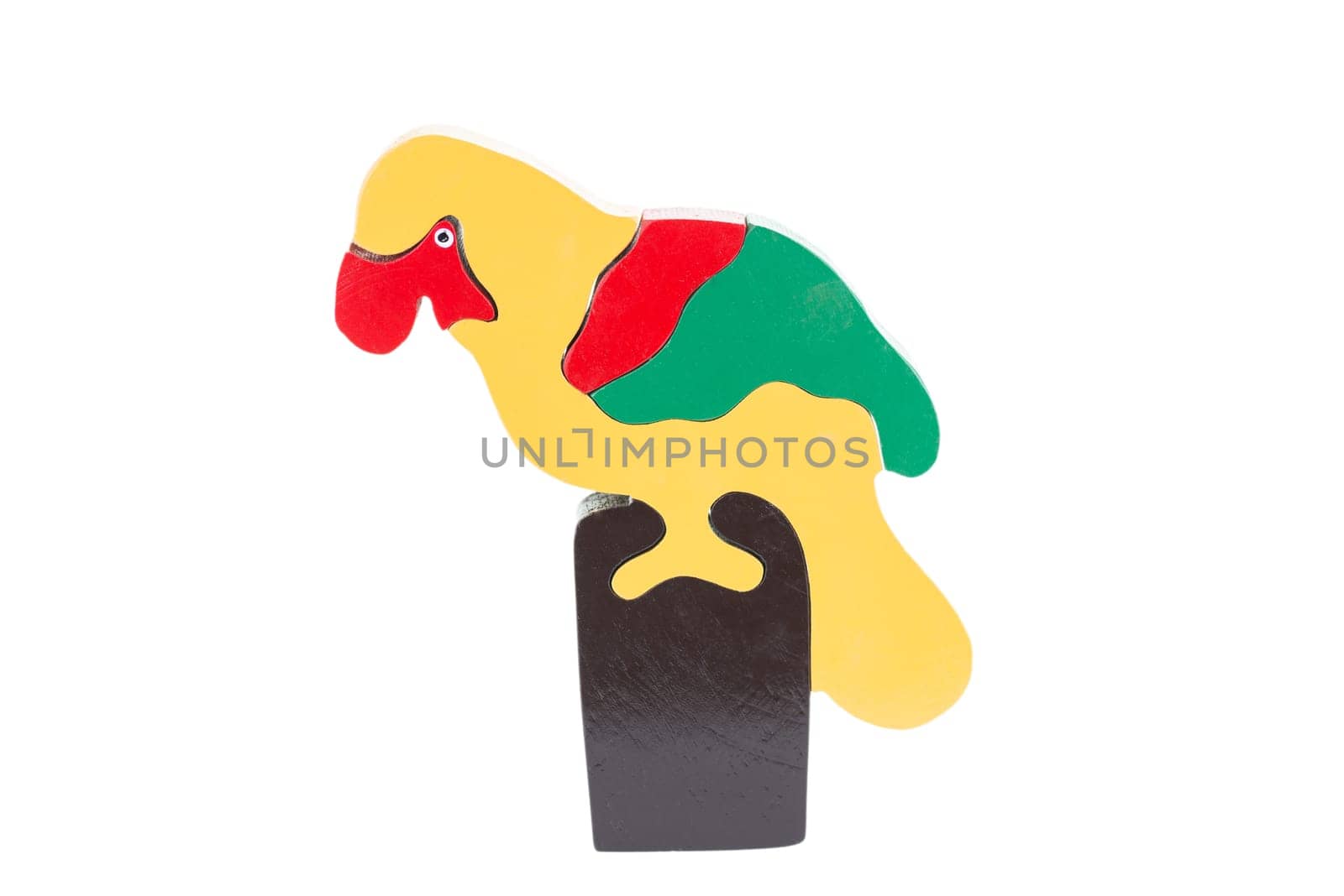 Parrot wooden animal puzzle over white background