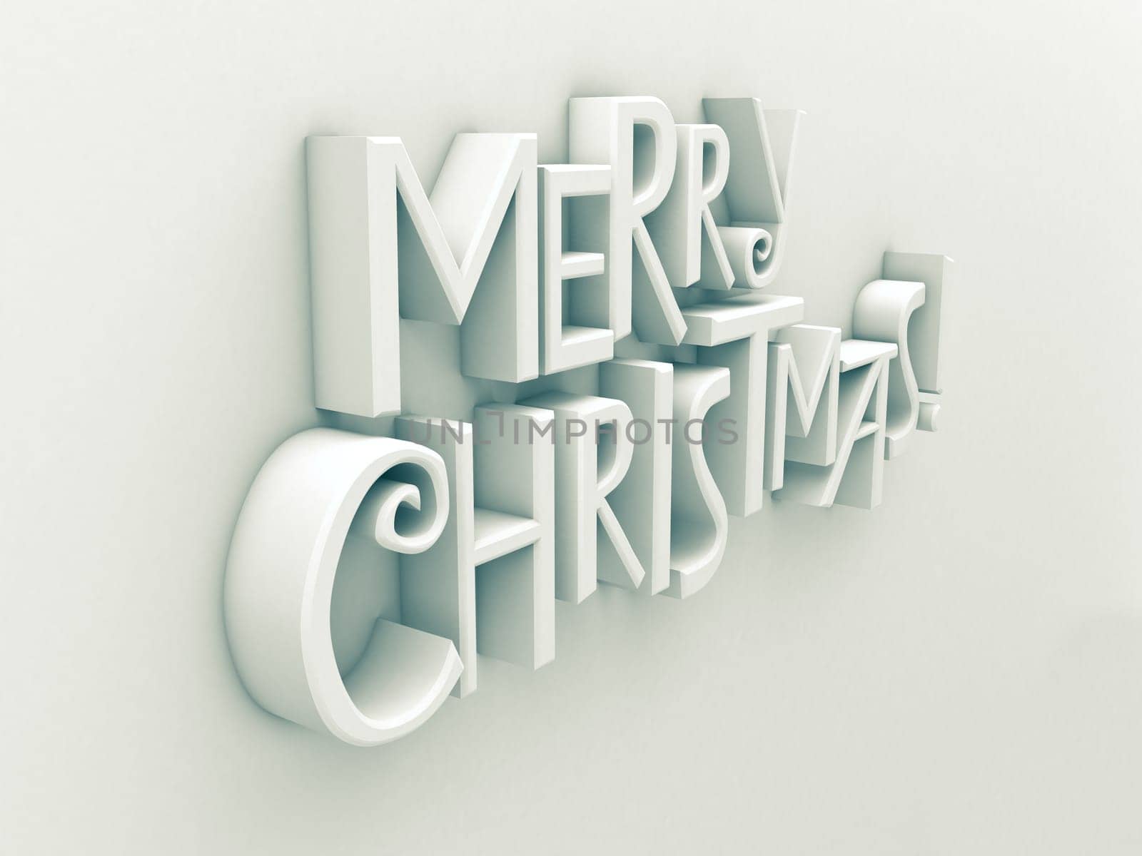 Merry Christmas in white matt rendered letters on a white background