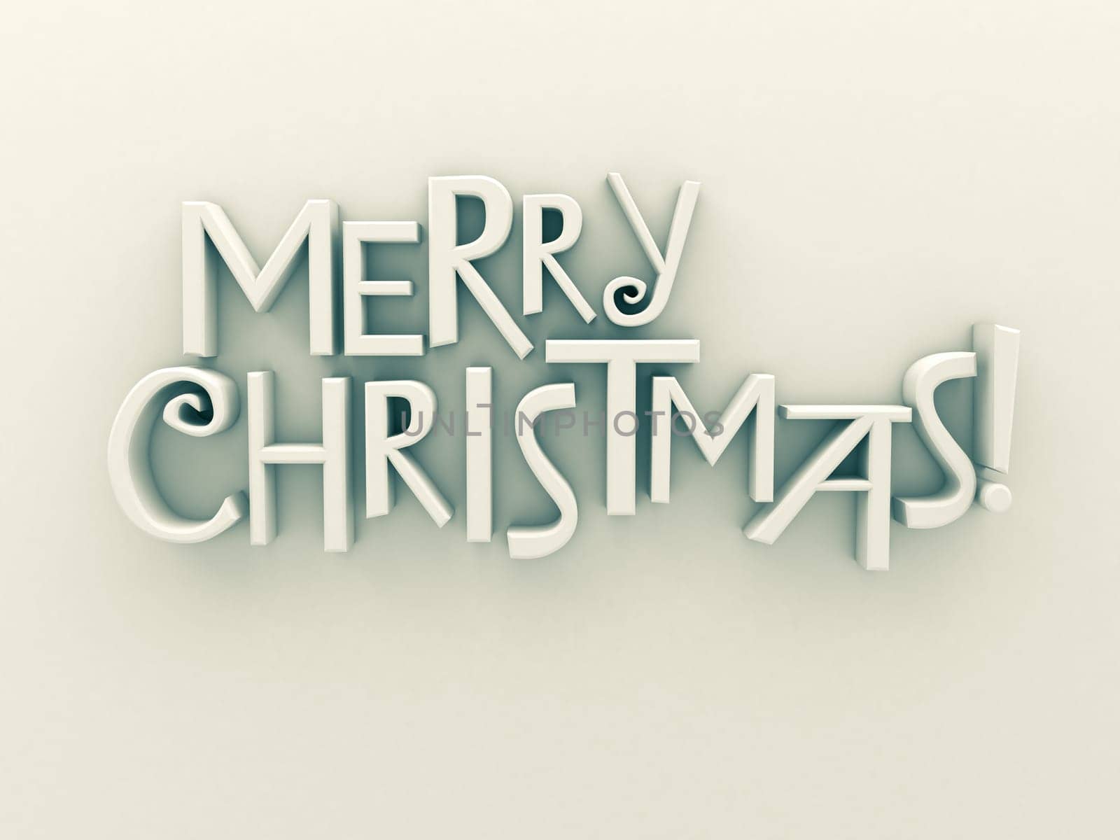 Merry Christmas in white matt rendered letters on a white background