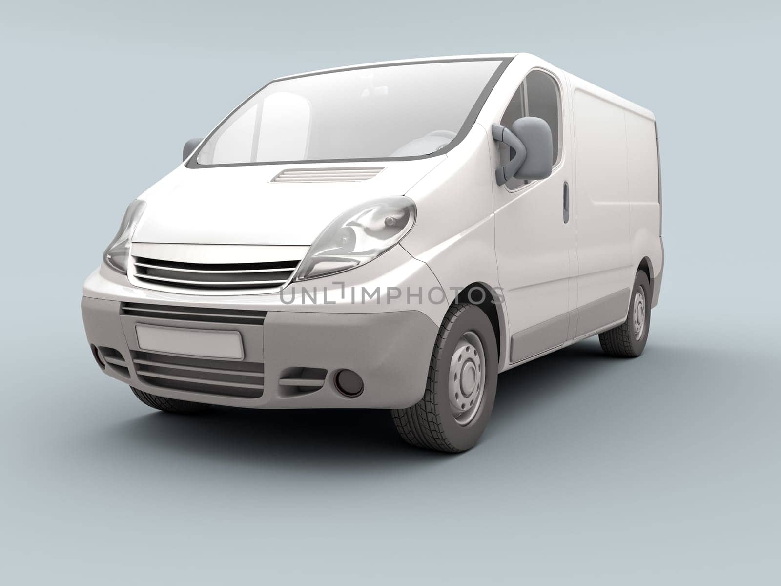 White commercial van on a gray background with shadow