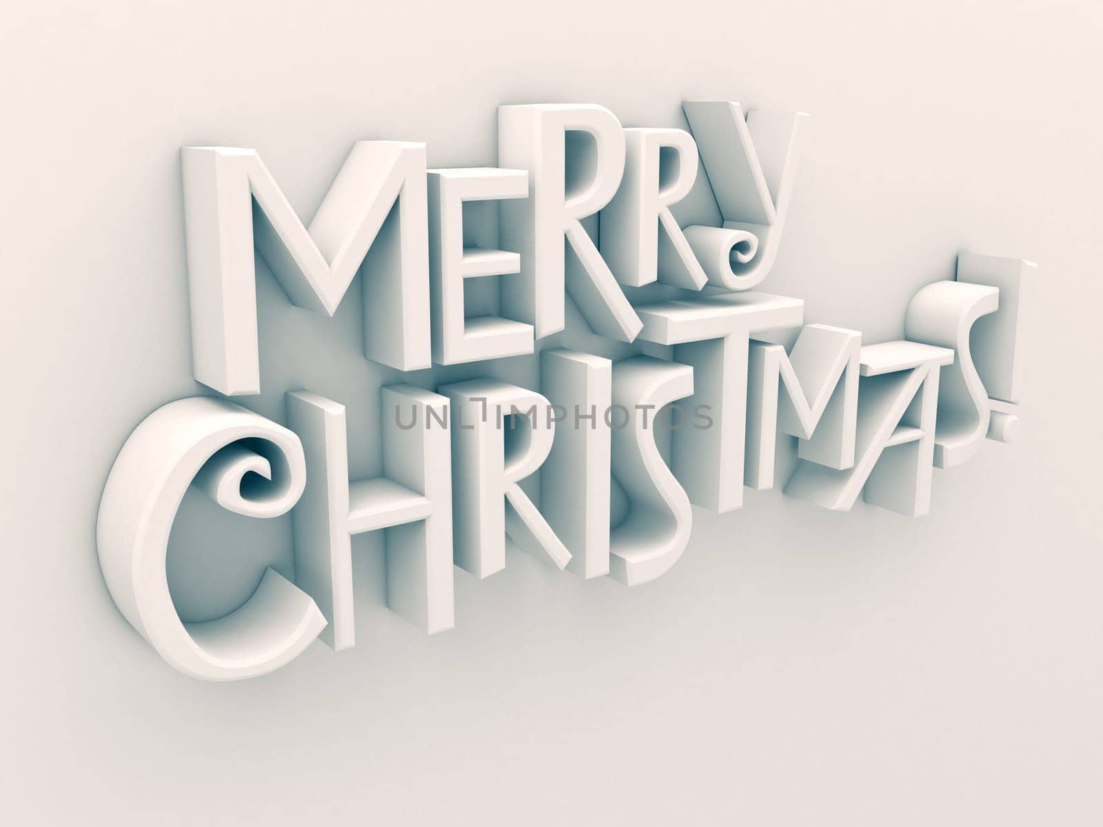 Merry Christmas in white matt rendered letters on a white background