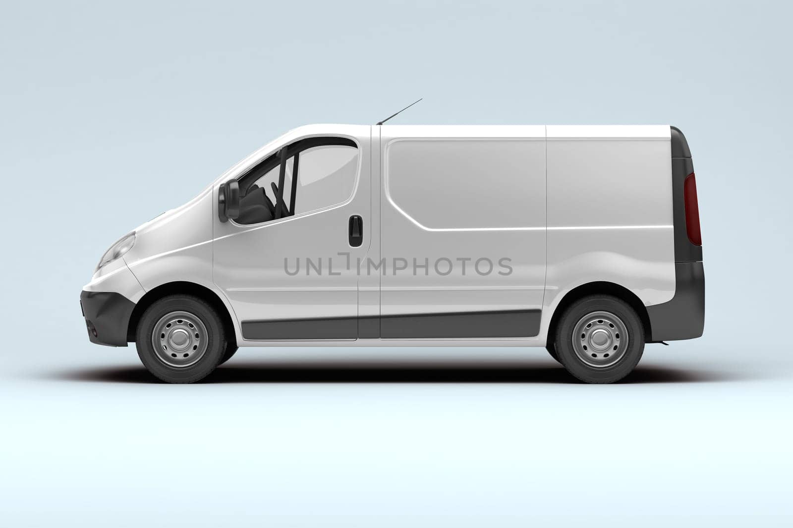 White commercial van on a gray background with shadow