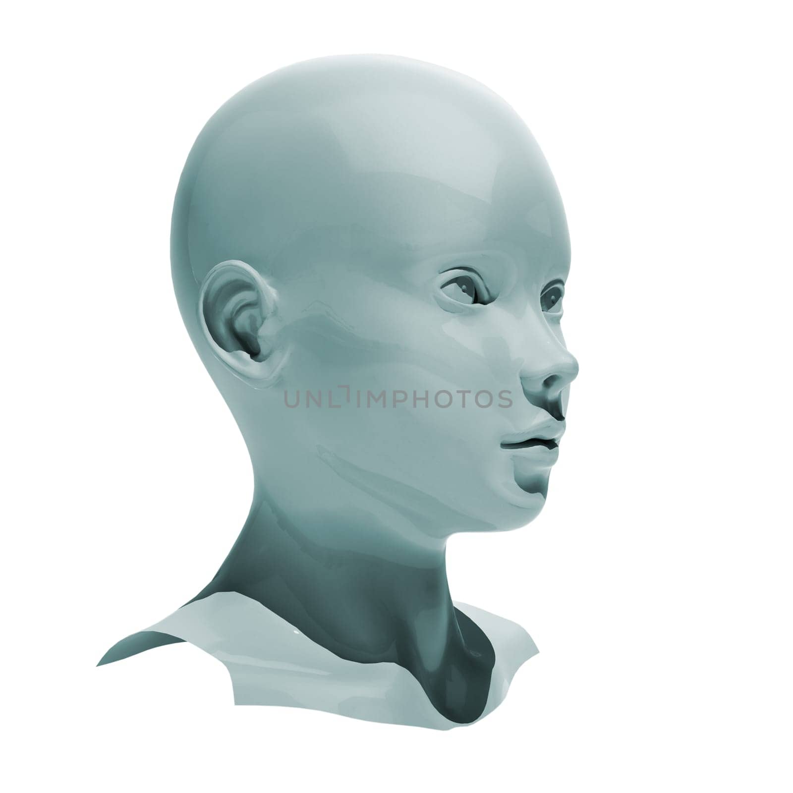 Shiny head android isolated on white background