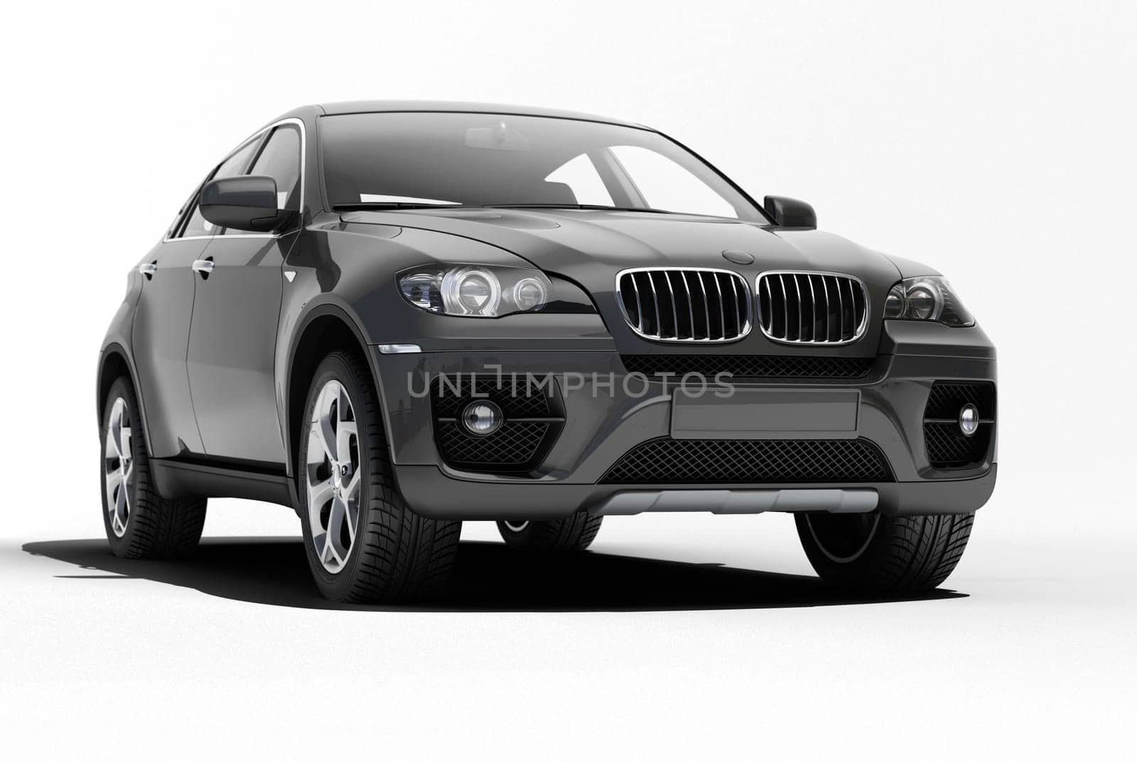 A contemporary luxury car on a light background with shadow