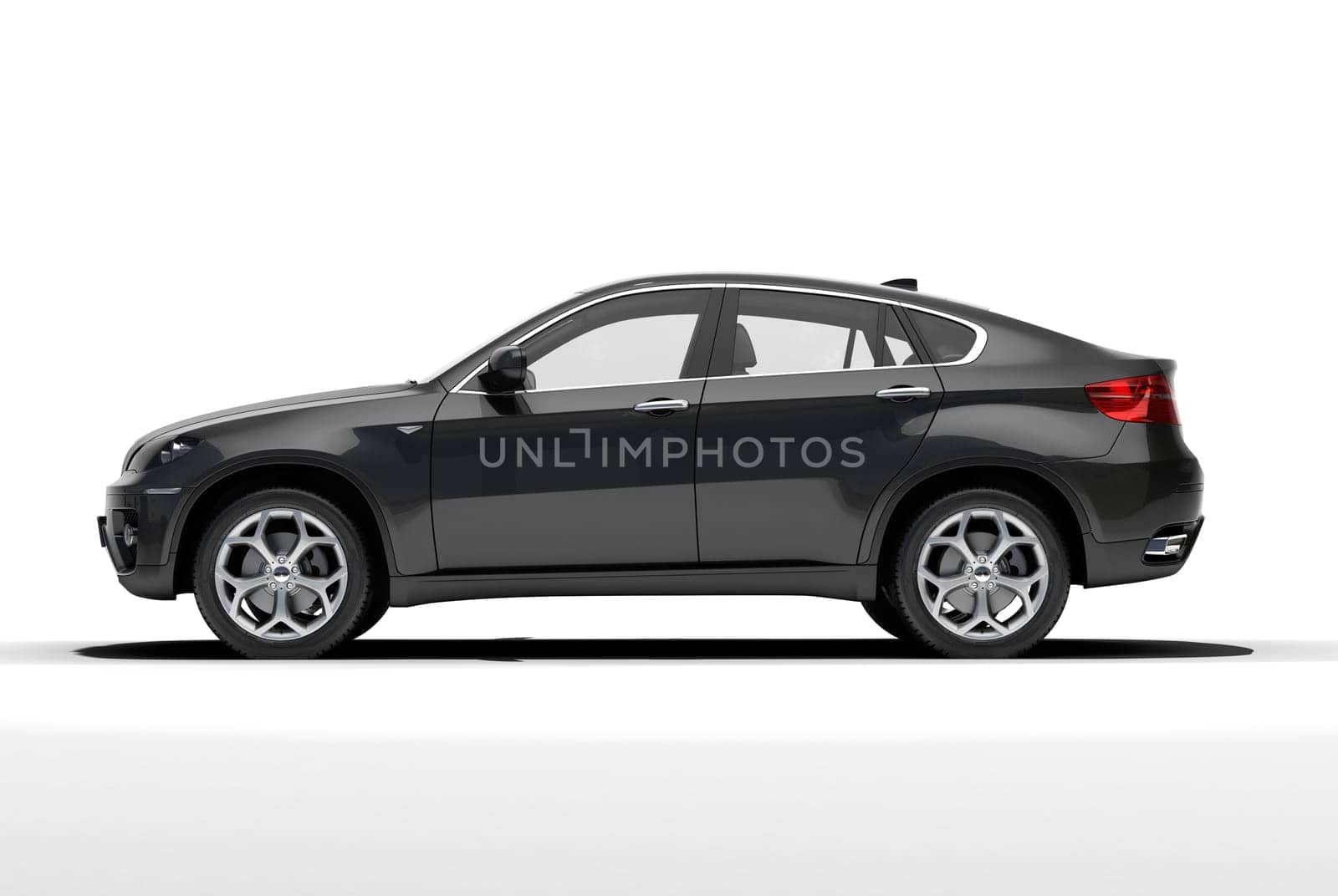 A contemporary luxury car on a light background with shadow