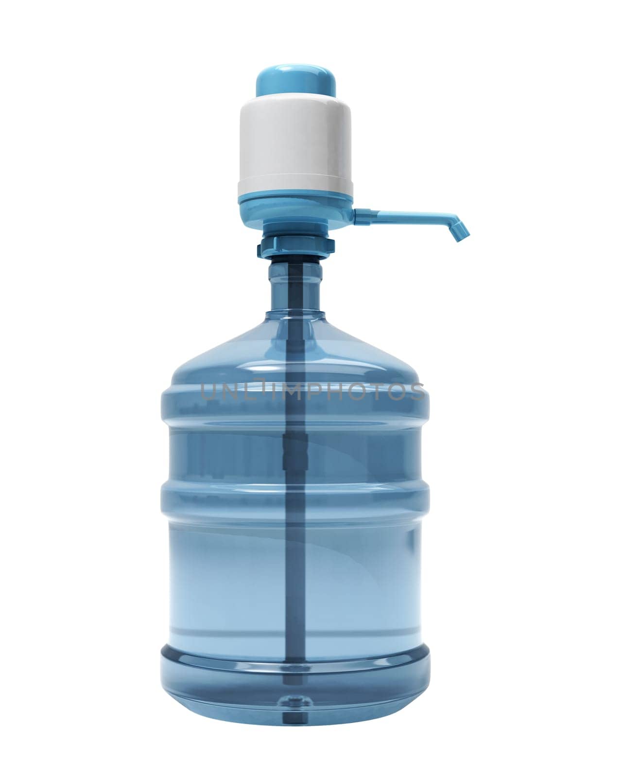 A large bottle of water with the pump isolated on a white background