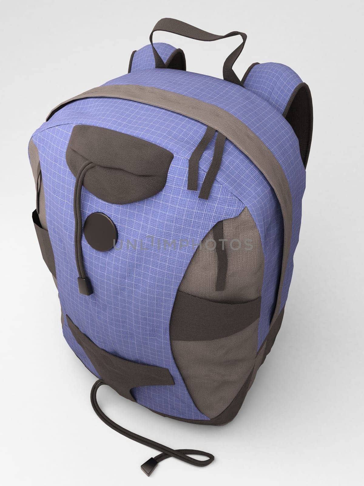 Blue travel backpack close up on a light background